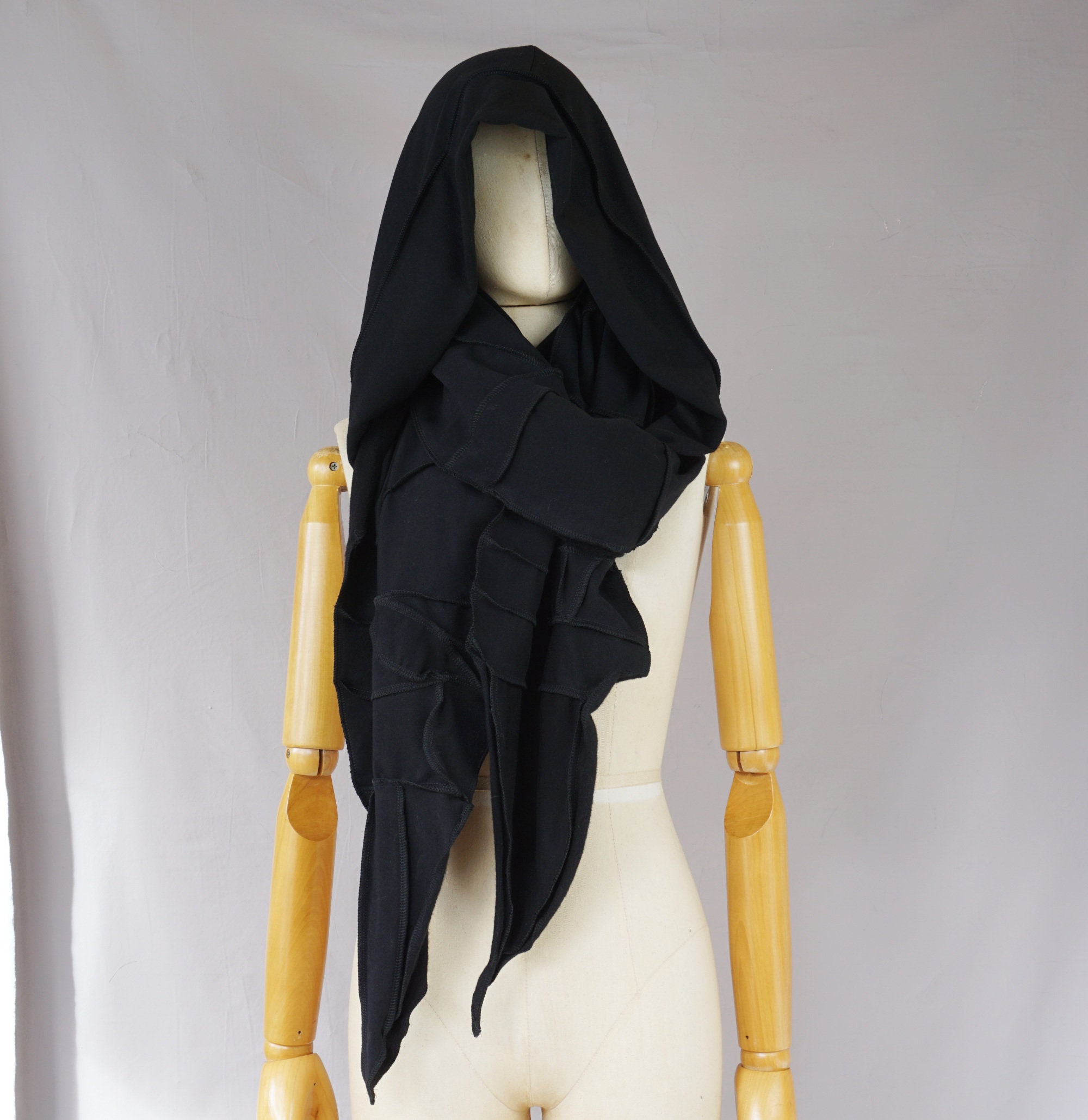Black Distressed Large Hooded Scarf, XL Oversized Shawl, OOAK, Unique, Organic Cotton, Large Hood, Hoodie, Patchwork, Wanderer - Etsy Black Distressed Large Hooded Scarf, XL Oversized Shawl, OOAK, Unique, Organic Cotton, Large Hood, Hoodie, Patchwork, Wanderer - Etsy