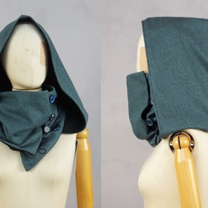 Hooded cowl, Blue with black, victorian XXL hood, scoodie, hooded scarf, wool and  organic cotton, fairytale, oversized hood