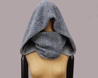 XXL hooded cowl, Navy blue hood with scarf, hoodie, upcycled, oversized,  fairytale, organic cotton and wool