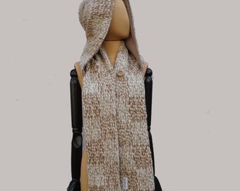 Woodland hooded scarf, Taupe Oversized hooded  cowl, XL hood, Futuristic, dystopian, goth, hooded scarf, organic cotton, unisex, brown, wool
