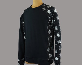 Bio-Pullover, Größe XL, Schwarzweiß, Käfer, Herren , Unikat, Raglan, Sweatshirt, Herrenbekleidung, Color Block, Unisex, Insekten