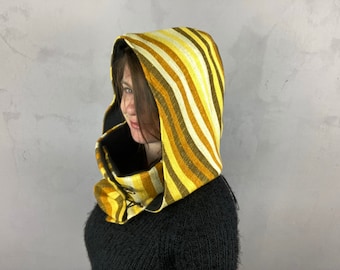 Hooded scarf XL, ocher with black, Hoodie cowl, Victorian hood,  scoodie, eco friendly, fairytale, larp, organic cotton, oversized, upcycled