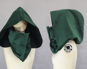 Dark green hooded cowl, Victorian XXL hood, Reduced, oversized  scoodie, black hooded scarf, velvet, organic cotton, woodland, fairy, hippie