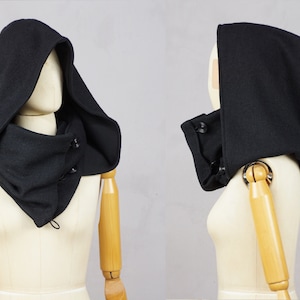 Black Hooded cowl, Victorian XXL hood, scoodie, hooded scarf, wool, organic cotton, fairytale, Solmode