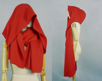 Red Nomad hooded scarf, oversized XL shawl, organic cotton, festival clothing, large hood, sweater hoodie, wanderer, post apocalyptic