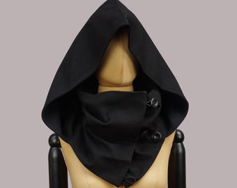 Schwarzer XL Kapuzenschal, Kapuzenschal, Kapuzenschal, Märchen wolle, Bio Baumwolle, Larp