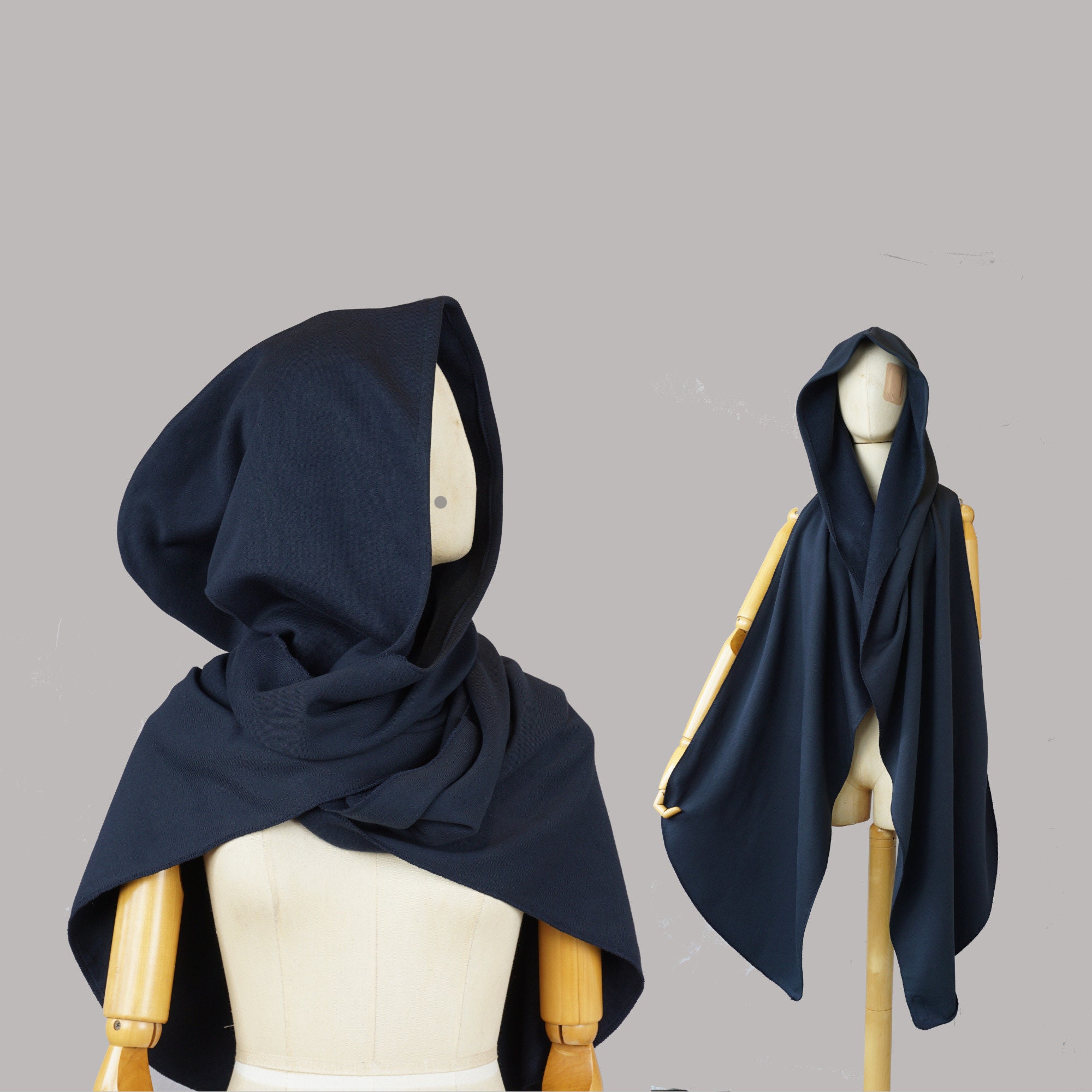 Navy Blue Nomad Hooded Scarf, Oversized XL Shawl, Organic 