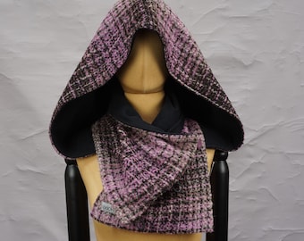 Purple with black hooded scarf, hood and scarf oversized