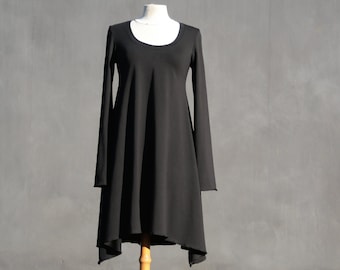 Schwarzes Bio Kleid, Grösse S-M, Engelsärmel, Mini Kleid, Tunika, Öko freundlich Frau, Jersey, Casual Kleid, Solmode