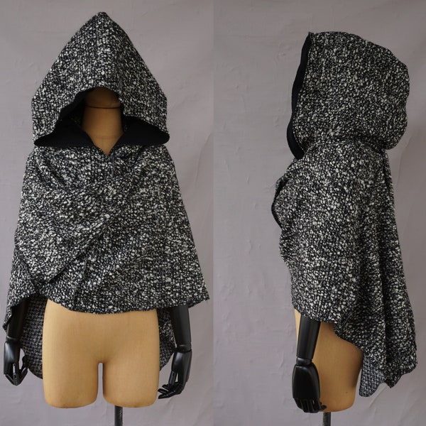 Large scarf with oversized hood, Black hooded cape,  hooded scarf, XXL victorian shawl, OOAK, large hood, statement, costume medieval, larp