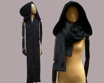 Oversized dystopischer Kapuzenschal, Victorian XXL Kapuze, Scoodie, wollig, Bio Baumwolle, abgesetzte Kapuze, Snood, Gothic