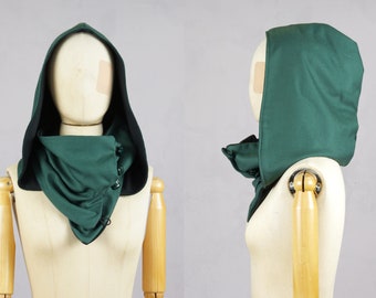 Hooded  cowl, Green with black, Unisex, hooded scraf, organic cotton, unisex, eco friendly,  men