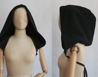 Abnehmbare Kapuze, Viktorianische XXL Kapuze mit Riemen, schwarze Wolle, großer Kapuzenpullover, Bio Baumwolle, Oversized, Larp
