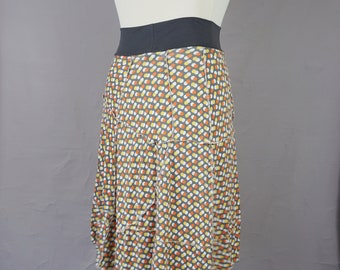 Woman's chaos summer skirt, Size M/ L, patchwork hippie, gypsy, below the knee length,  fairy, OOAK, sweater skirt, upcycled, serger