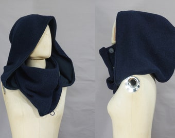 Hooded scarf, Navy blue, Victorian XXL hood, scoodie, hooded cowl, wool and organic cotton, fairytale, Medieval hoody, oversized, large