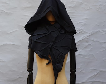 Schwarzer übergroßer Kapuzenschal, gealtert Kapuzenschal, XXXL, große Kapuze, Hoodie, Wanderer, Cosplay