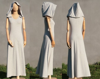 Hooded jurk, maxi jurk, grijs, Victoriaanse XXL kap, biologische katoenen trui, biologische vrouwenkleding, lange jurk, Fairy jurk, Solmode, OOAK
