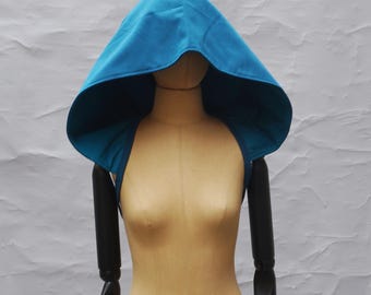 Festival hood, Oversized hooded with ribbon, Sun protector, loose hood,  blue big, oversized, pixie, Larp,  fairytale