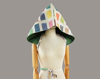 Oversized festival hoody,  Medieval  hood, XXL Victorian hood with ribbon, big hood scarf, upcycled, recycled pixie hood, Larp, costume, sun