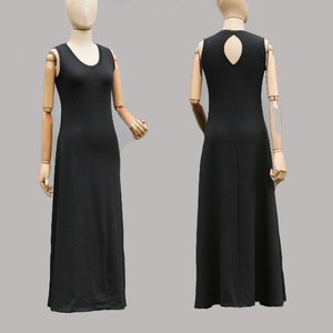 Black maxi dress, keyhole back, organic cotton jersey, organic woman&#39;s clothing, casual Long, slow fashion, handmade, boho