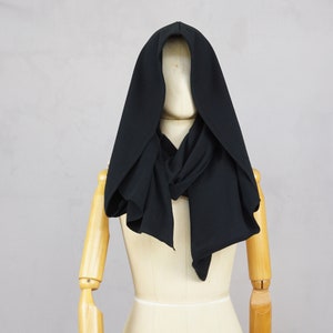 Black Nomad hooded scarf, oversized XL shawl, organic cotton, large hood, jersey hoodie, wanderer, post apocalyptic, organic cotton