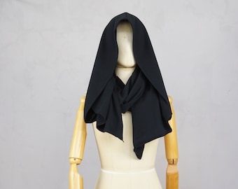 Black Nomad hooded scarf, oversized XL shawl, organic cotton, large hood, jersey hoodie, wanderer, post apocalyptic, organic cotton