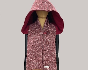 Roter Kapuzenschal, Victorian XXL Kapuze, Scoodie, Wolle, Bio-Baumwolle, Märchen, freistehende Kapuze, Snood, Unikat