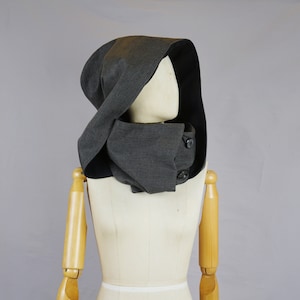 Cappuccio con cappuccio, cappuccio vittoriano XXL, cotone nero/grigio, felpa con cappuccio, sciarpa con cappuccio, eco friendly, favola, larp, cappello con sciarpa attaccata