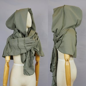 Sciarpa con cappuccio oversize verde, 2, mantello vittoriano XXL, OOAK, consumato, cappello con sciarpa, cotone biologico, cappuccio grande, patchwork, vagabondo