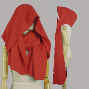Red Nomad hooded scarf, oversized XL shawl, organic cotton, festival clothing, large hood, sweater hoodie, wanderer, post apocalyptic