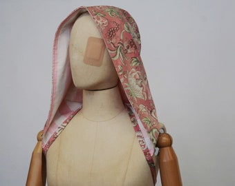 Reversible hood- XL single- Victorian- Pink floral- big- scarf- oversized- reversible- pixie hood- Larp- fairytale- boho- hippie