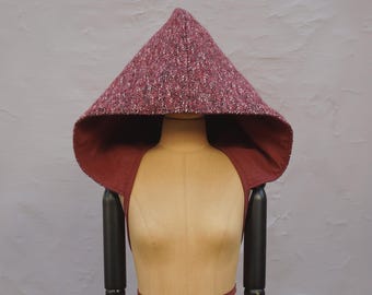 Abgesetzte Kapuze, Viktorianische XXL Kapuze mit Band, Dunkelrote große Kapuze, übergroße Kapuze, Pixie, mittelalterlicher Kapuzenpullover, Sonnenschutz, Bordeaux
