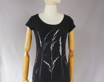 Schwarz Weisses OOAK Shirt, Grösse S- M, Top mit Natur Print, mit Blätter, upcycle, botanisch, Blätter shirt, Öko Druck, Unikat, Hippie Boho