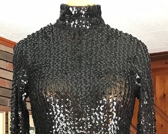 Vintage 1960 Black Sequined Top and Pleated Skirt Evening Gown~Fashion Goddess