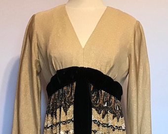 Vintage 1960s Lurex Velvet Empire Waist Gown with Pants