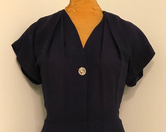 Vintage 1950 Fitted and Stylized Navy Blue Dress by Park Lane Frocks