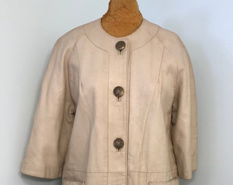 Soft Blonde Leather 1960s Vintage Coat with 5 Original Metal Buttons Flirty Style