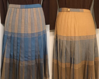 Vintage 1960 Reversable Pleated Wool Skirt by The Two-Way Collection~London~Pure New Wool~