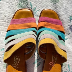 1970 Vintage Sandals~Made in Italy~Rangoni of Florence~Multi-colored~Size 7 B