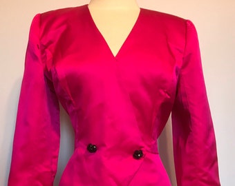 Vintage 80s Magenta Evening Jacket, Rhinestone Buttons, Anne Marie Gabalis