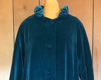 Vintage 1960 Dark Teal Brushed Velour Coat~Lawrence of London Label~Water Resistant~Chic