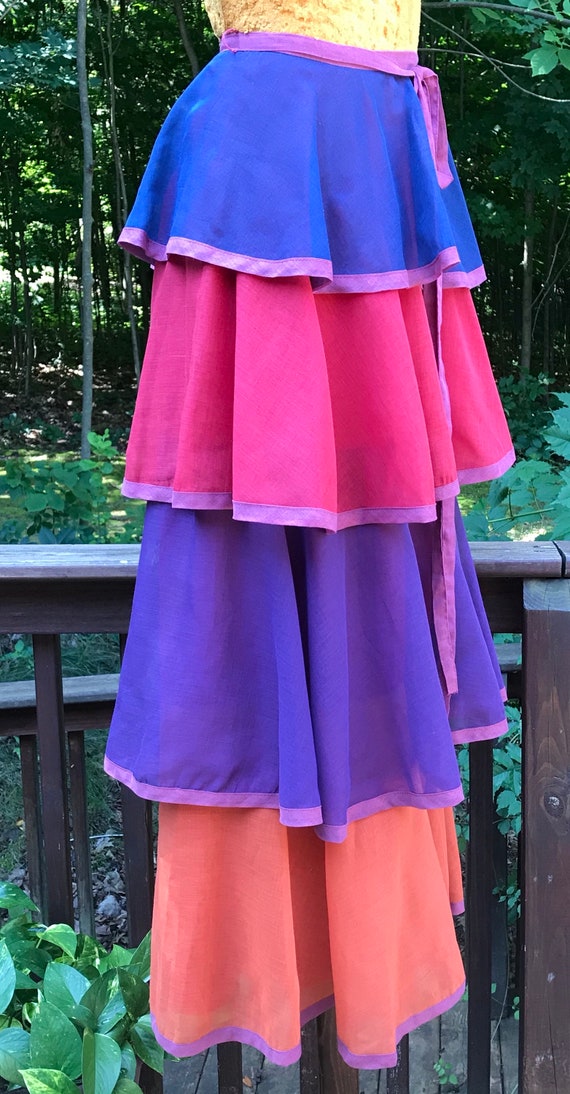 Vintage 1980 Bohemian Indian Gauze Ruffled Skirt~… - image 2