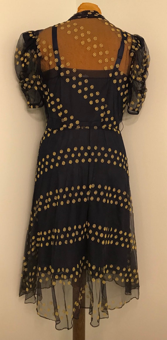 Vintage 1940 Sheer Navy Dress With Yellow Dots~Ev… - image 5