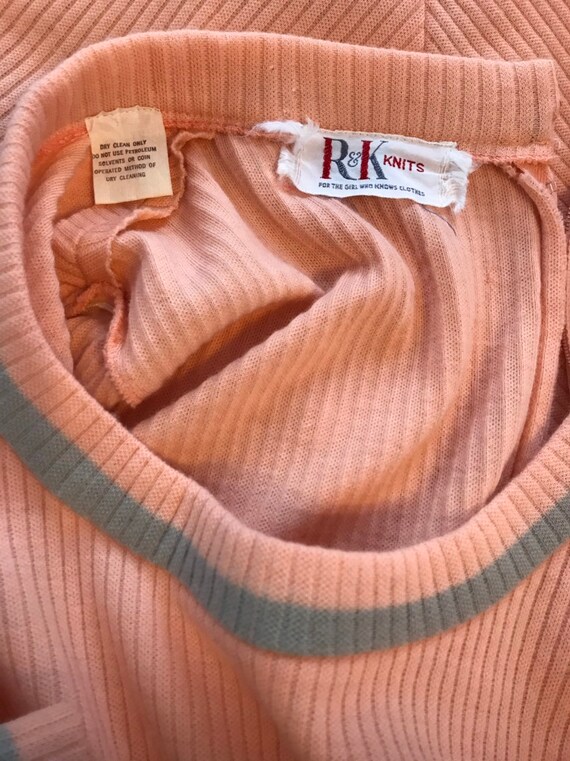 Vintage 1970 R&K Knits Full Length Peach Colored … - image 8