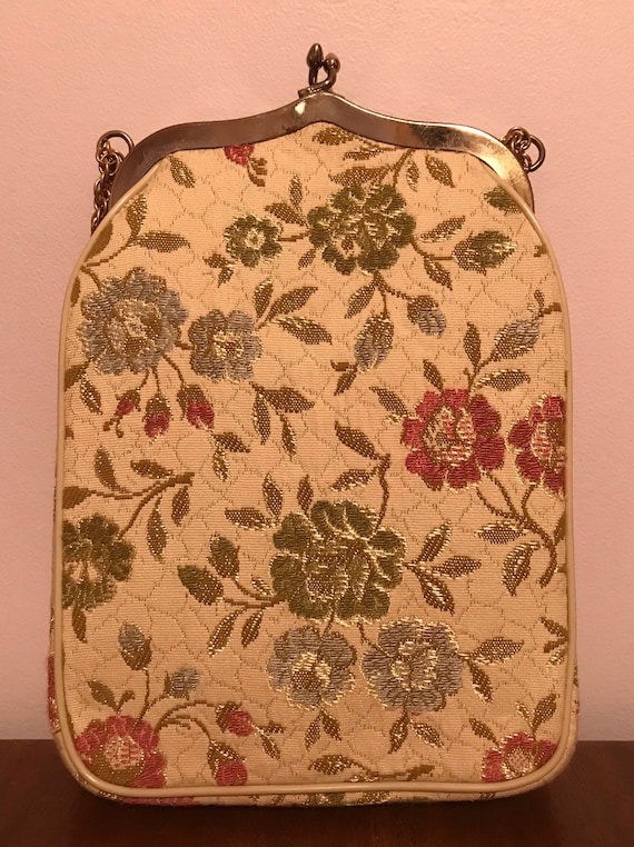 Vintage 1950 Pastel Floral Tapestry Purse~Handbag~