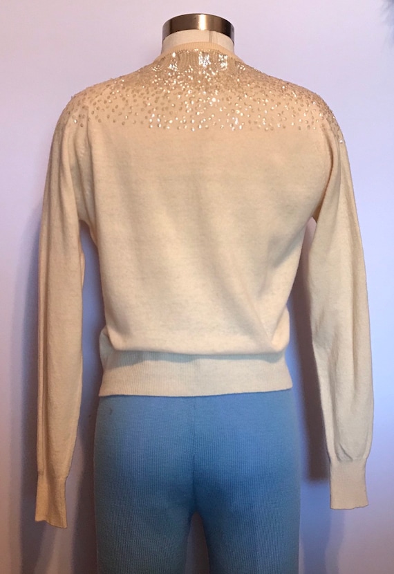 Vintage 1950 Cardigan Sweater~Sequined~100% Lambs… - image 6