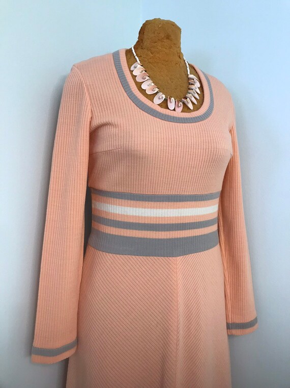 Vintage 1970 R&K Knits Full Length Peach Colored … - image 4