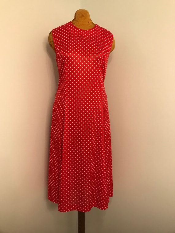 Vintage 1970 Red and White polkadot two-piece dre… - image 2