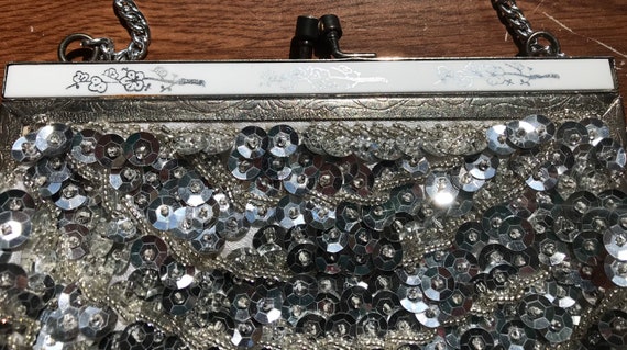 Vintage 1960 Silver Sequins and Glass Beaded Even… - image 3