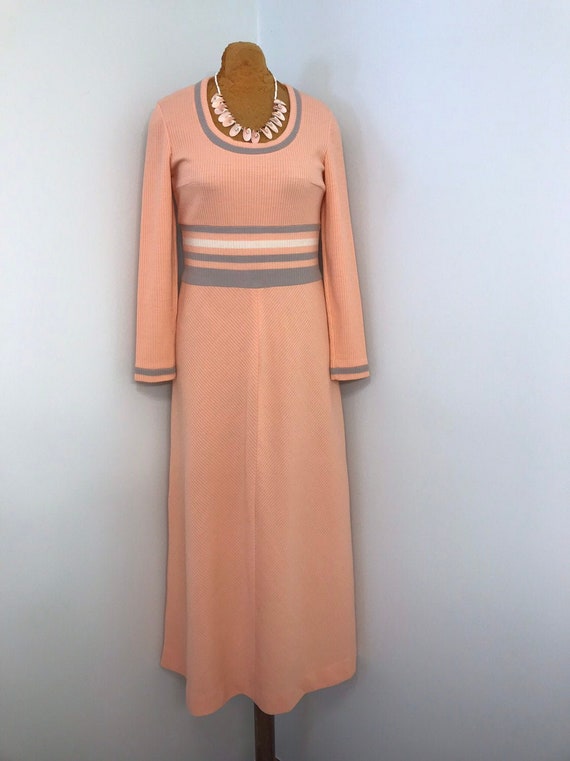 Vintage 1970 R&K Knits Full Length Peach Colored … - image 1